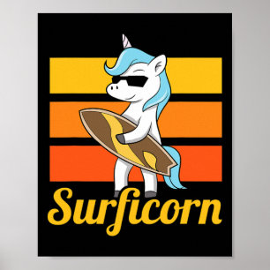 Poster Surfando Unicórnio Surfista Surficórnio Surf Surfi