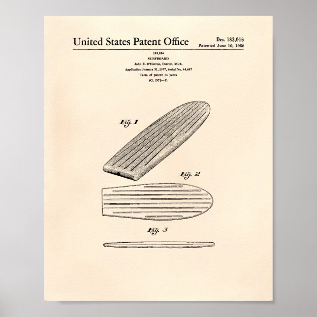 Poster Surfboard 1958 Patent Art Old Peper (Frente)