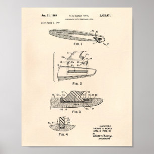 Pôster Surfboard 1969 Patent Art Old Peper
