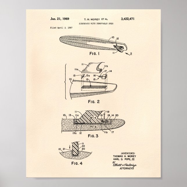 Pôster Surfboard 1969 Patent Art Old Peper (Frente)