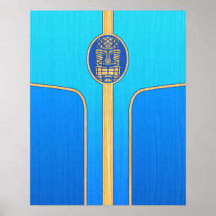 Pôster Surfboard Blue Retro Tiki
