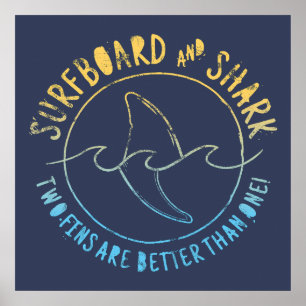 Poster Surfboard E Shark Funny Summer Vaces