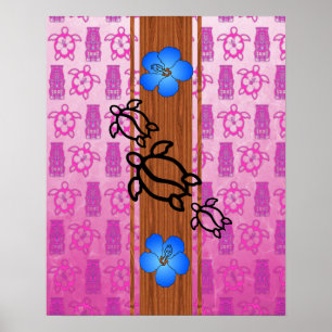 Pôster Surfboard Retro Honu