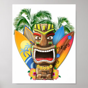 Poster Surfe de Tiki Havaiano