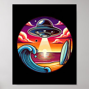 Poster Surfe Surfar Surfista Onda Oceano Pôr do Sol Espaç