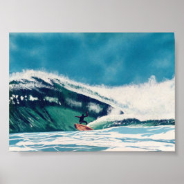 Poster Surfe Surfer Green Sea Wave Baja California Art