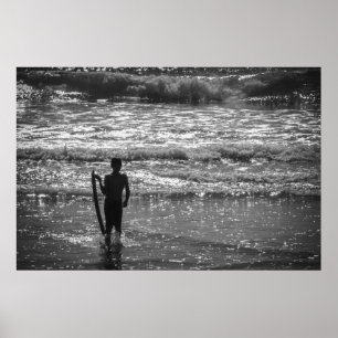 Pôster Surfer Boy Silhouette (preto e branco)
