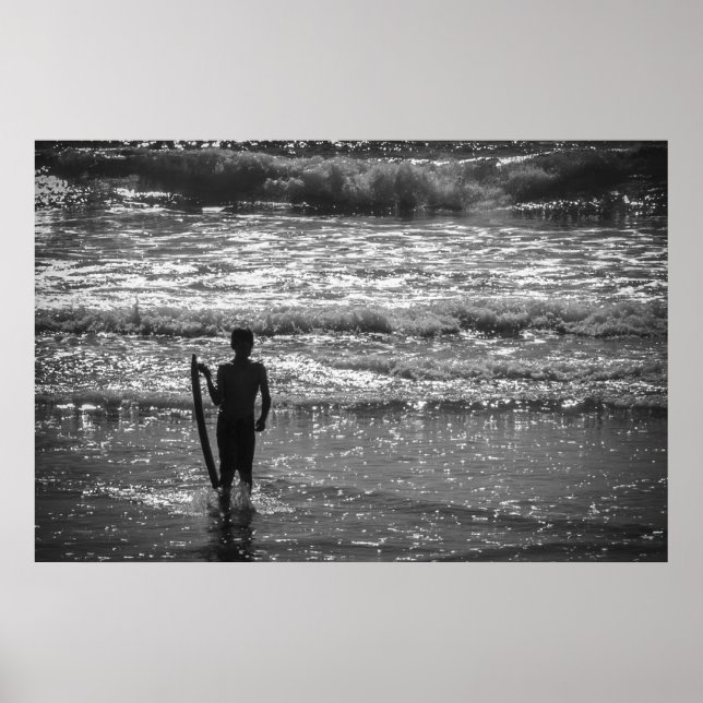 Pôster Surfer Boy Silhouette (preto e branco) (Frente)