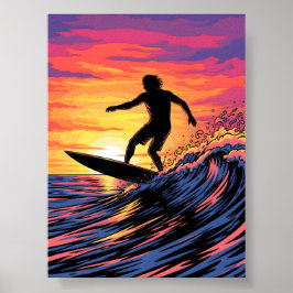 Poster Surfer em uma pop de arte sunset