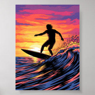 Poster Surfer em uma pop de arte sunset