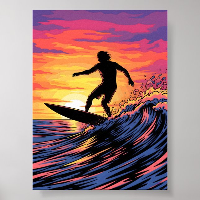 Poster Surfer em uma pop de arte sunset (Frente)