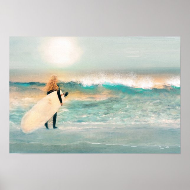 Poster Surfer Girl Blue Waves (Frente)