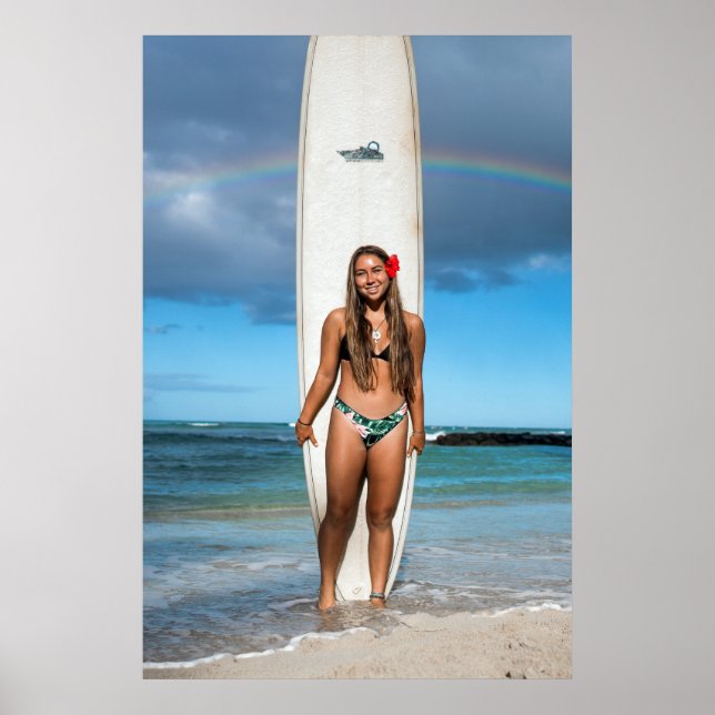 Poster Surfer Girl ~ Hawaii Rainbow (Frente)