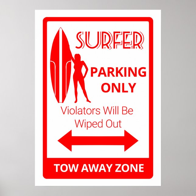 Pôster Surfer Girl Parking Only (Frente)