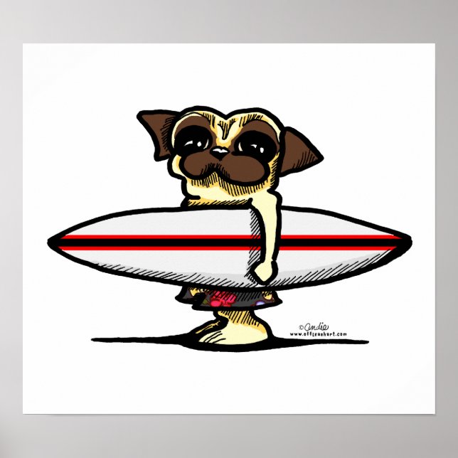Pôster Surfer Pug (Frente)