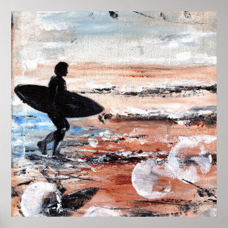 Pôster Surfer Walking Art Print