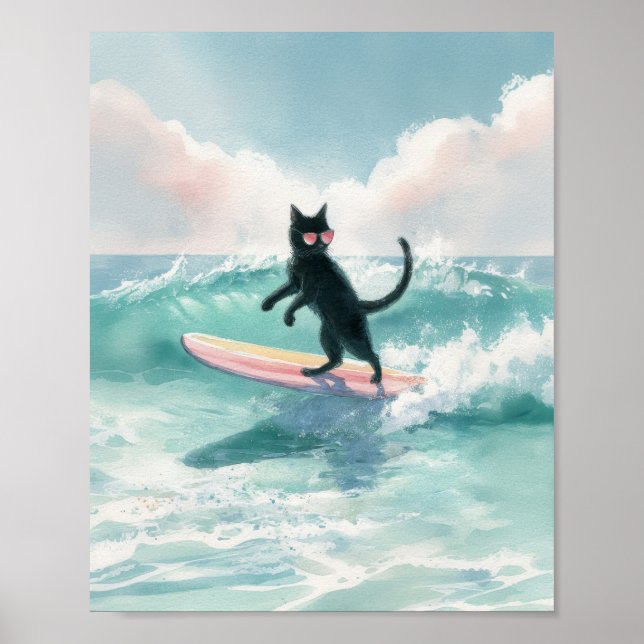 Poster Surfer Whimssic Black Watercolor Art (Frente)