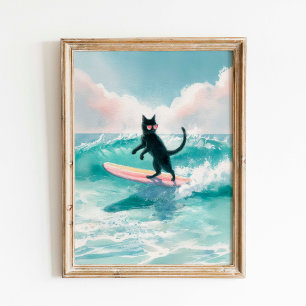 Poster Surfer Whimssic Black Watercolor Art
