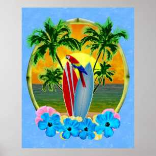 Poster Surfing Beach Sunset