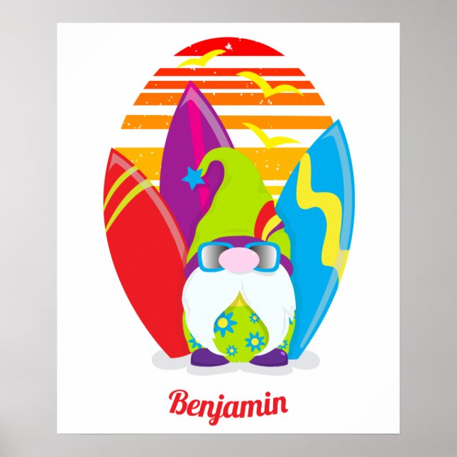 Poster Surfing Gnome Colorful Summer (Frente)