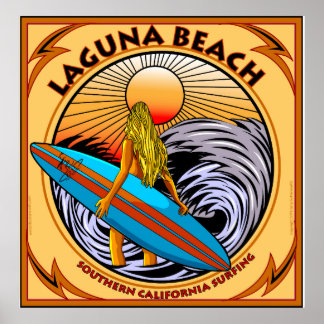 POSTER SURFING LAGUNA BEACH CALIFORNIA