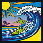 Poster Surfing Pop Art<br><div class="desc">Um gráfico de alta qualidade de uma cena de surfe em estilo de arte pop,  com surfista com contornos ousados e cores planas e brilhantes cavalgando uma onda estilizada.</div>