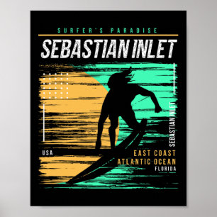 Poster Surfismo Vintage Sestian Inlet Flórida Para Surfis