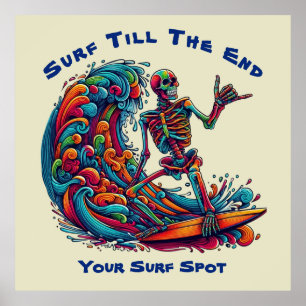 Poster Surfista Colorida do Esqueleto