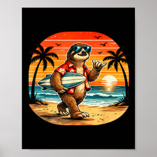 Poster Surfista de preguiça onda havaiana surf praia