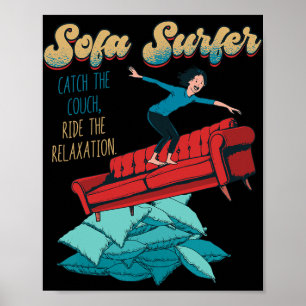 Poster Surfista de Sofá Sofá Surfando Preguiça Cochilar P