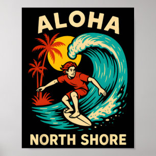 Poster Surfista do Havaí Aloha North Shore Vintage Surfs