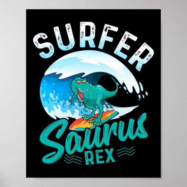 Poster Surfista Saurus Rex Dinossauro Surfando Dinossauro (Frente)