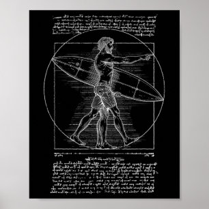 Poster Surfista Surf Vintage Homem Vitruviano Leonardo Da