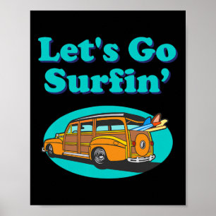 Poster Surfista Vintage Tábua de Surf do Oceano Pacífico
