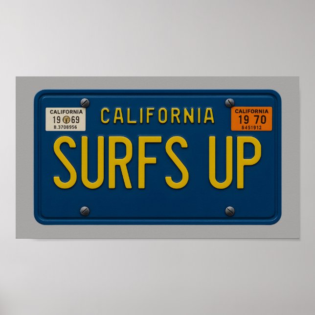 Poster Surfs Up - Retro 1969 California License Plate Art (Frente)