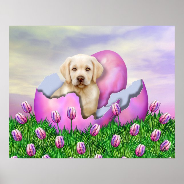 Pôster Surpresa de Páscoa Labrador Amarelo (Frente)