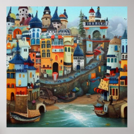 Poster Surreal Art Abstrato a pequena praia turística