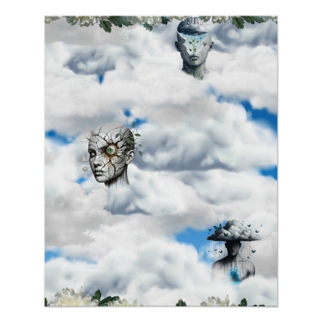Pôster Surreal Cloud Portraits with Cracked, Serene, and  (Frente)