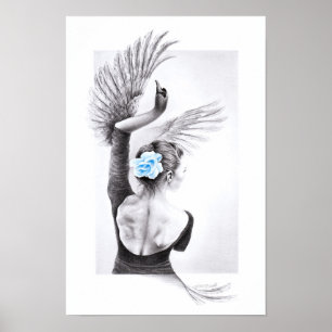 Poster surreal da arte do lápis da mulher da dan