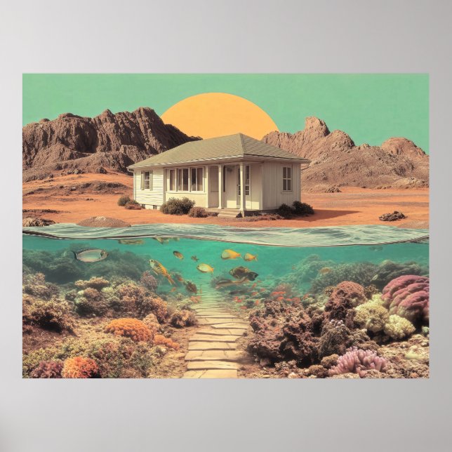 Poster Surreal Desert House with Underwater Reef (Frente)
