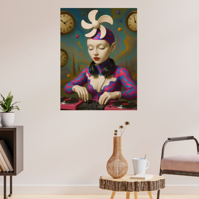 Poster Surreal DJ Girl  Psychedelic Futuristic Art Design (Sala de Estar 3)