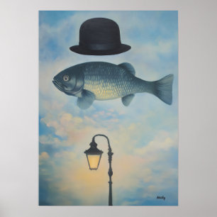 Poster Surreal Dreamscape Fish com Bowler Hat