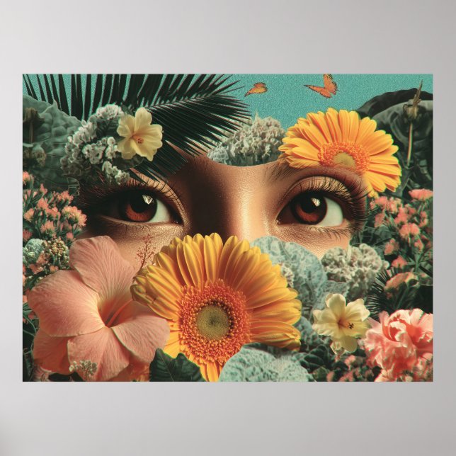 Poster Surreal Eyes and Flowers with Butterflies (Frente)
