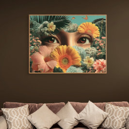 Poster Surreal Eyes and Flowers with Butterflies