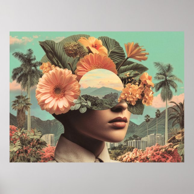 Poster Surreal Female Portrait with Floral Elements (Frente)