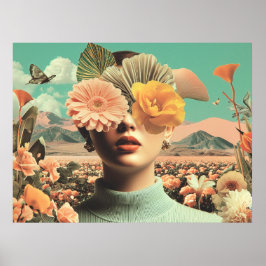 Poster Surreal Female Portrait With Flowers Covering Eyes