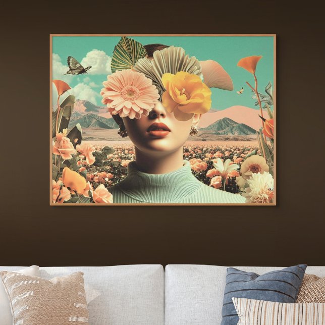 Poster Surreal Female Portrait With Flowers Covering Eyes (Surreal Female Portrait With Flowers Covering Eyes)