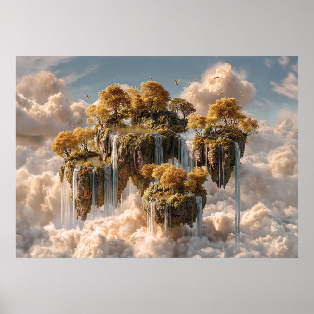 Poster Surreal Floating Islands With Golden Trees (Frente)