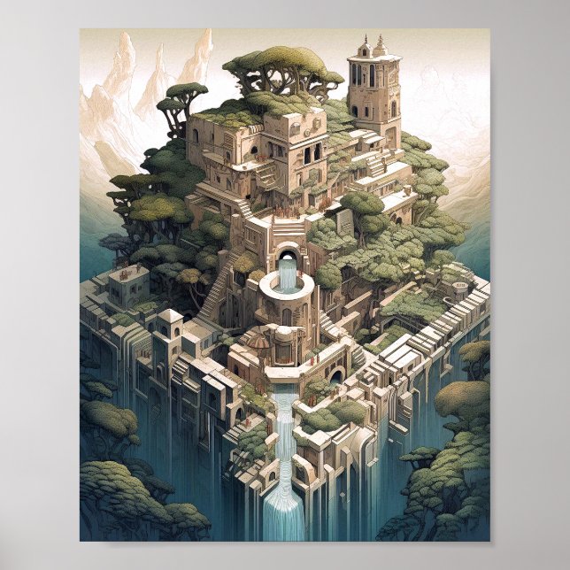 Poster Surreal Geométrico Paisagem Fantasia Art (Frente)