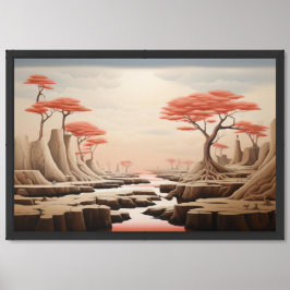 Poster Surreal Pastel Fantasy Landscape | Dreamlike Red